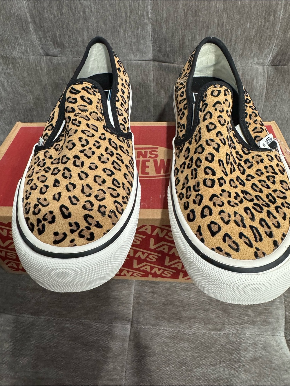 Vans Leopard Print Slip-On Platform Sneakers - Tan/Black